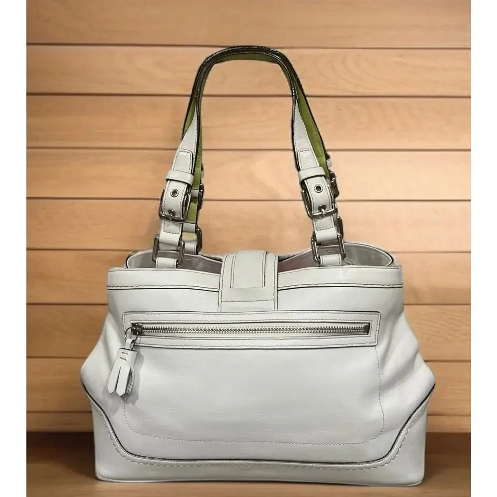 Y2K Coach F11345 Hamptons Leather Striped Satchel Bag & Mini Signature Wristlet
